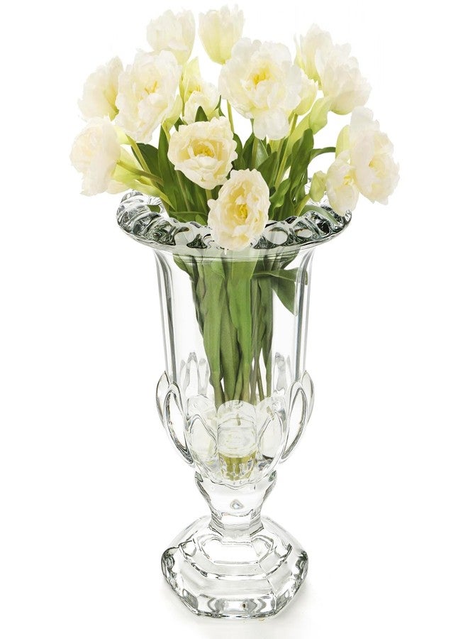 ELFULLY 8 Inch Glass Urn Vase, Large Crystal Glass Vase, Vintage Vases for Centerpiece, Pedestal Flower Bottle, Decorative Vases for Wedding Home Decor Housewarming Gift - Image 1